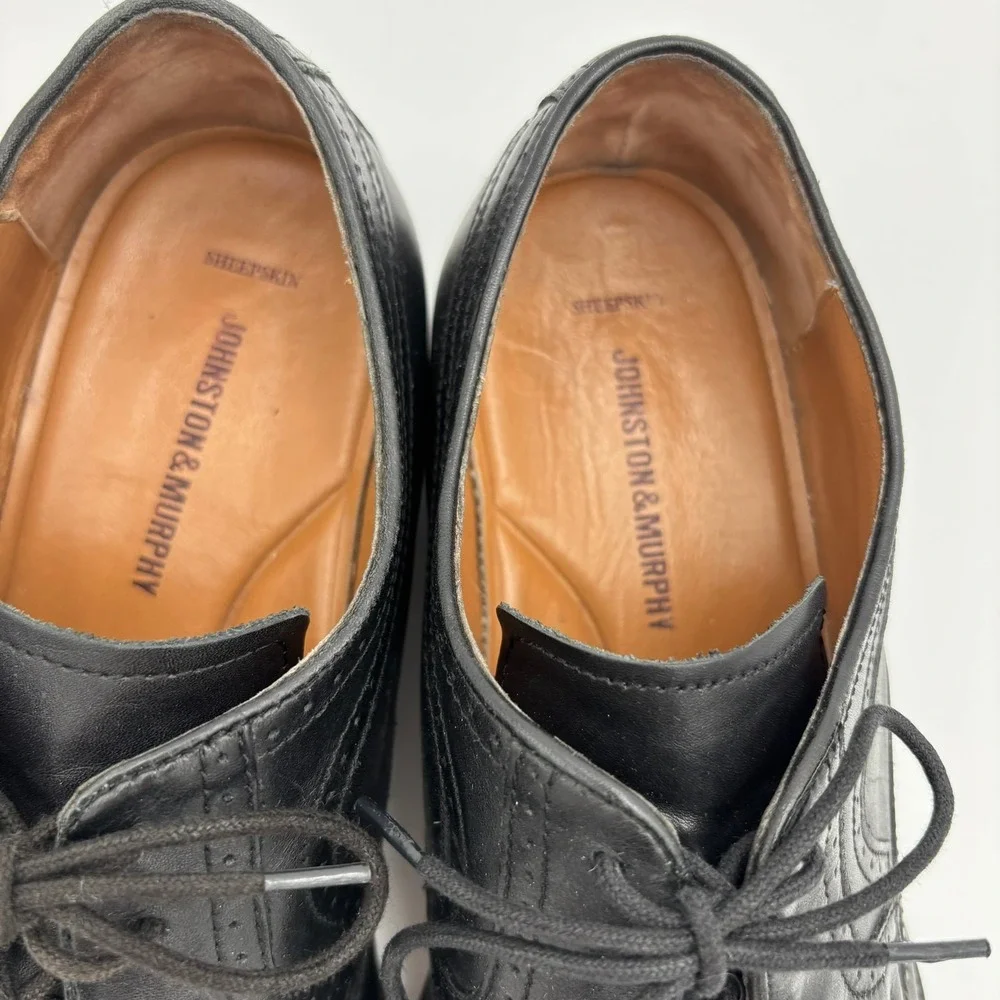 Johnston & Murphy Wingtip Oxford Mens 13M Black Excellent Leather Brogue 20-3351